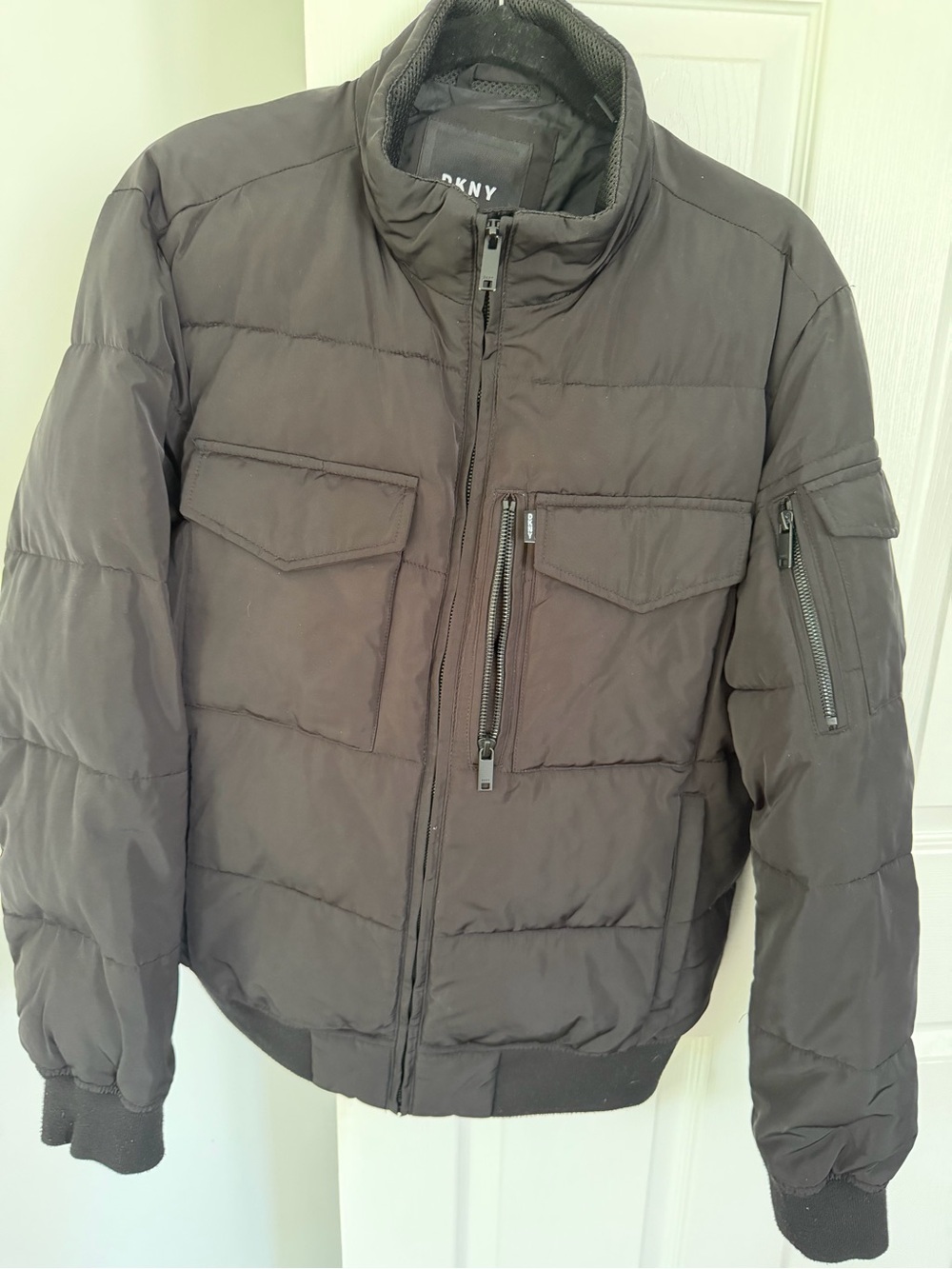 DKNY Men's Dark Brown Quilted Puffer Jacket